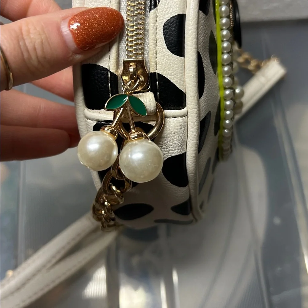 Betsey Johnson Pearl Smile Polka Dot‎ Crossbody White Black Neon Yellow